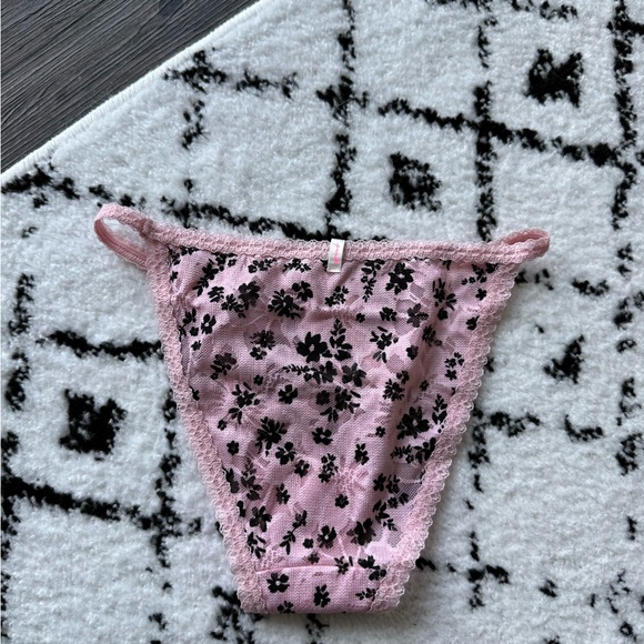 PINK Victoria's Secret Black and Pink Floral Panties - Picture 2 of 3